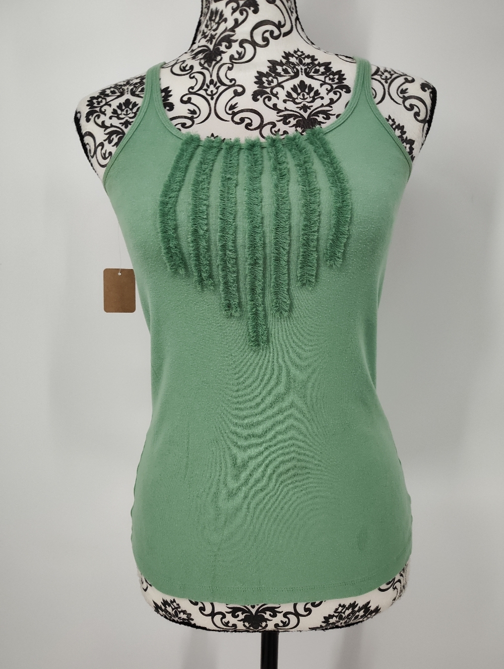 GAP Women's Fringe-Trim Scoop Neck Tank Top Mint Green Size Small